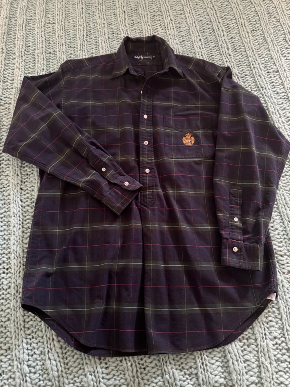 Polo by Ralph Lauren Black Plaid Button-Down Shirt with Crest